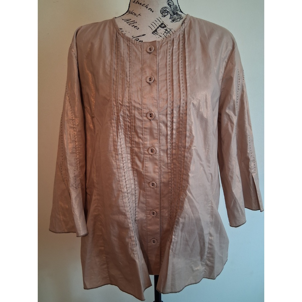 Spanner Womens Metallic Champagne Rose Gold Pick Stitch Pleated blouse